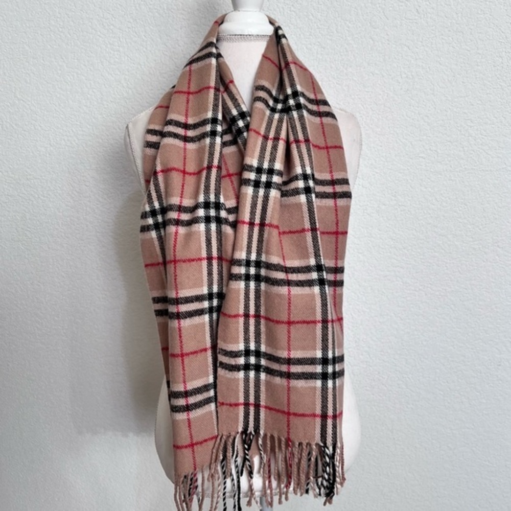 Royal Rossi Tan Tartan Plaid Cashmere Scarf Fringe Unisex